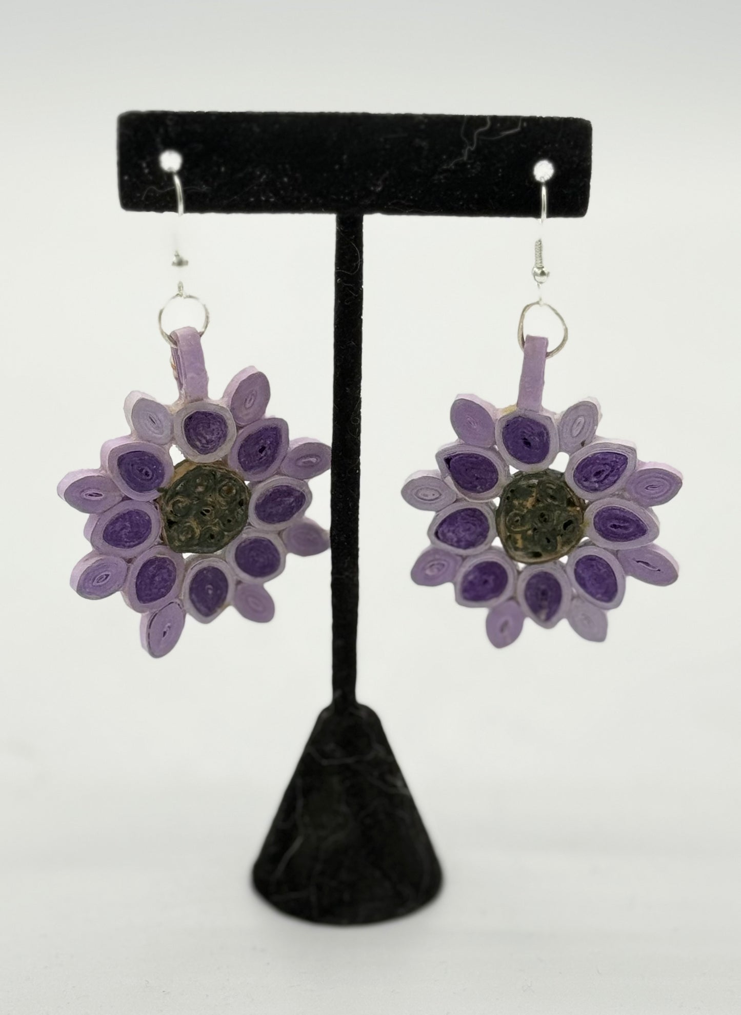 Quilled Purple Sunflowers Dangling Earrings