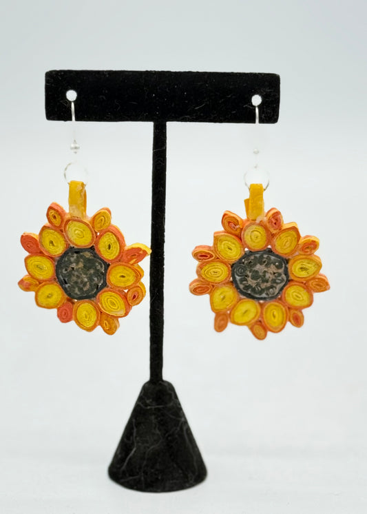 Quilled Sunflower Dangling Earrings