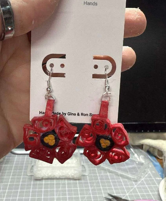 Quilled Poppy Flower Dangling Earrings