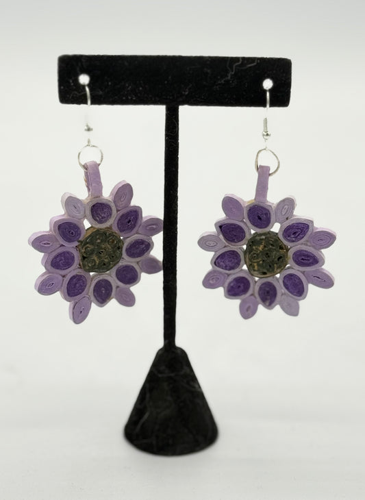 Quilled Purple Sunflowers Dangling Earrings
